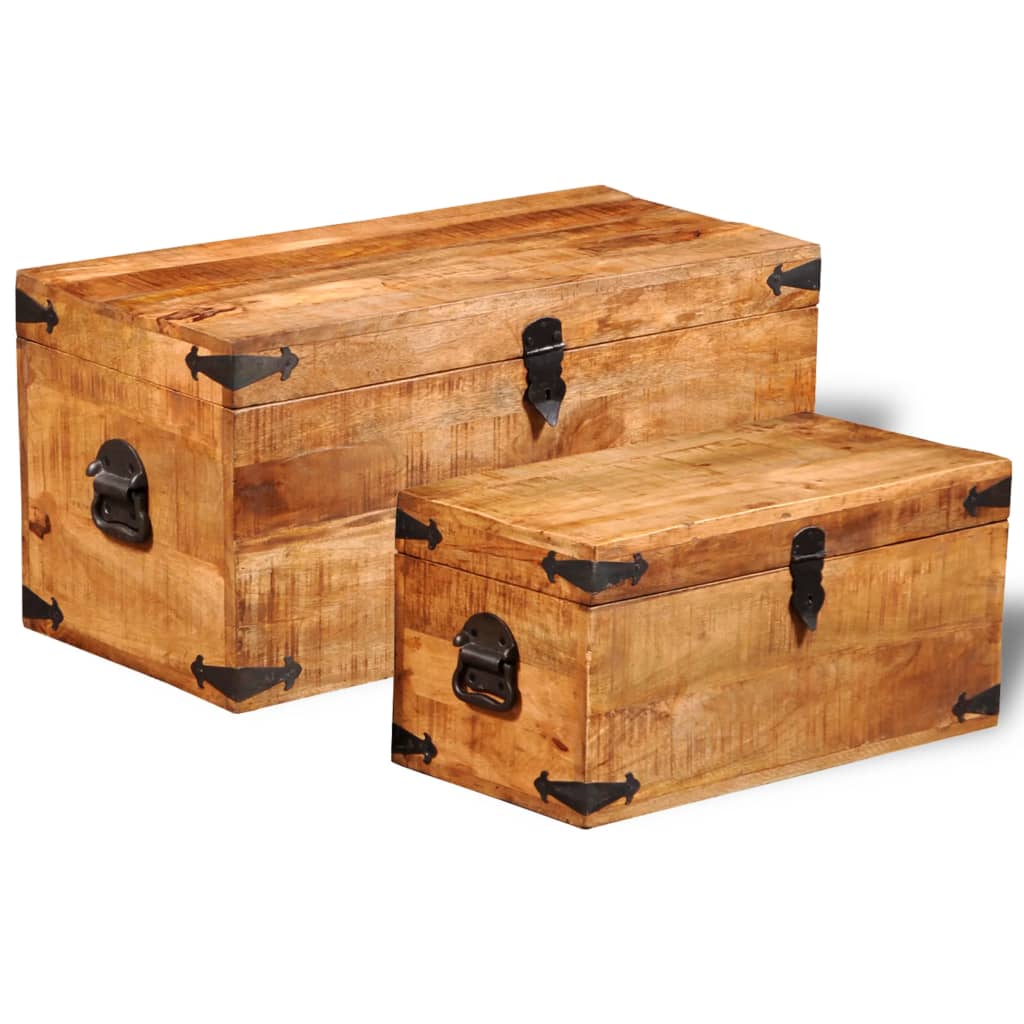 vidaXL Storage Chest Set 2 Pieces Rough Mango Wood-2