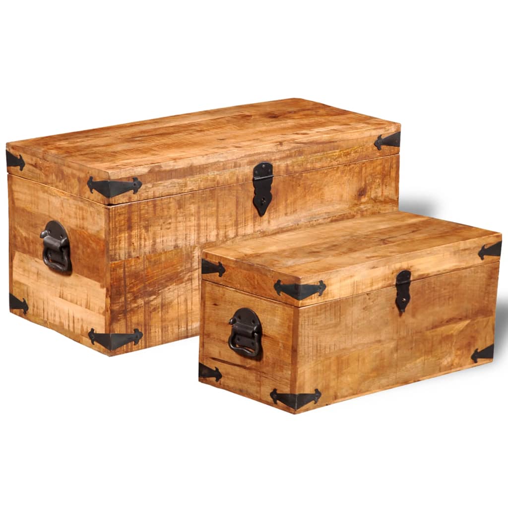 vidaXL Storage Chest Set 2 Pieces Rough Mango Wood-3