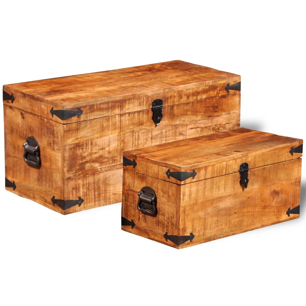 vidaXL Storage Chest Set 2 Pieces Rough Mango Wood-4