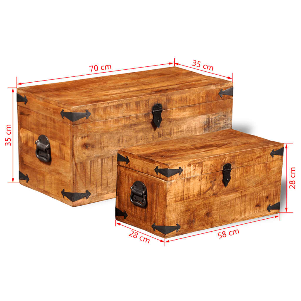 vidaXL Storage Chest Set 2 Pieces Rough Mango Wood-7