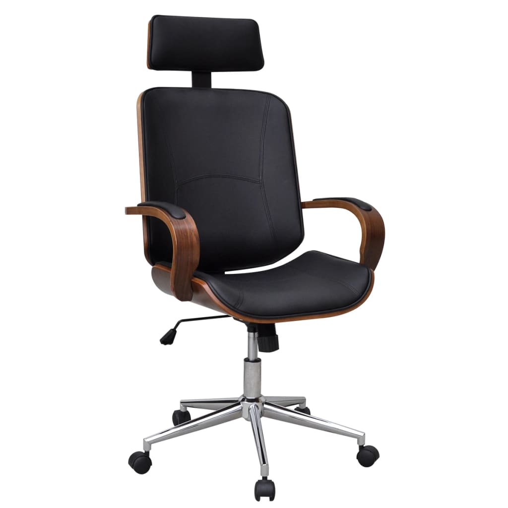 vidaXL Swivel Office Chair with Headrest Seat Bentwood Artificial Leather-1