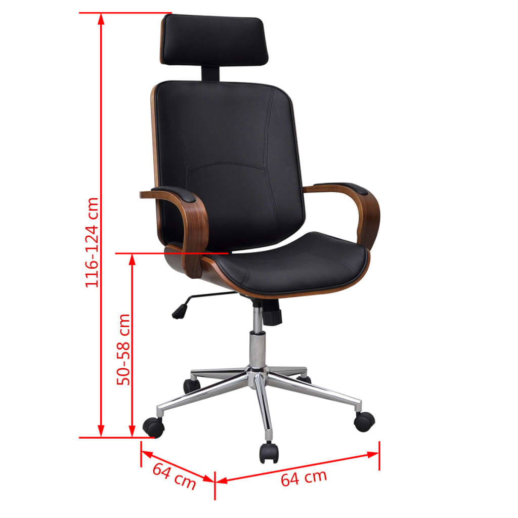 vidaXL Swivel Office Chair with Headrest Seat Bentwood Artificial Leather-5