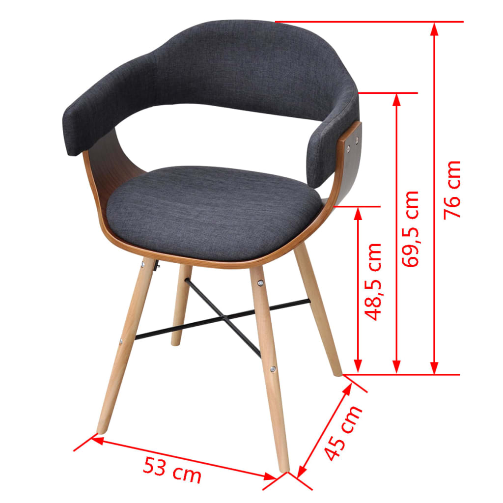vidaXL Dining Chairs Kitchen Chair for Living Room 2 Pcs Bent Wood and Fabric-9