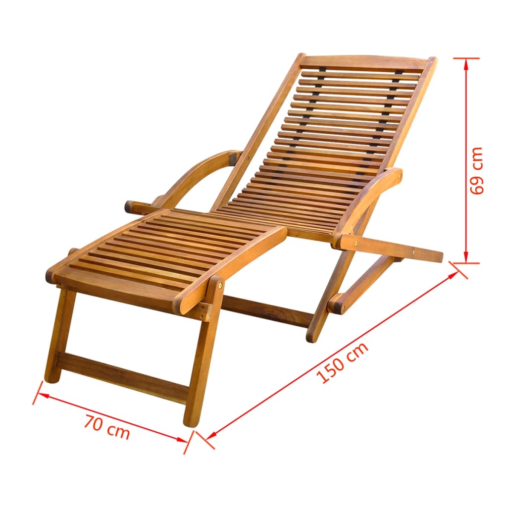 vidaXL Deck Chair with Footrest Solid Acacia Wood-7