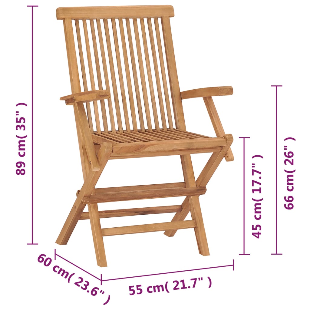 vidaXL Patio Chairs Outdoor Bistro Folding Chair with Armrest Solid Wood Teak-23