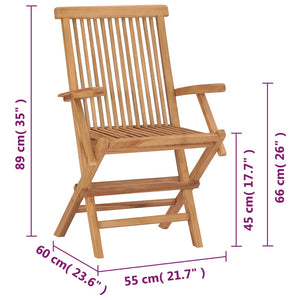 vidaXL Patio Chairs Outdoor Bistro Folding Chair with Armrest Solid Wood Teak-23