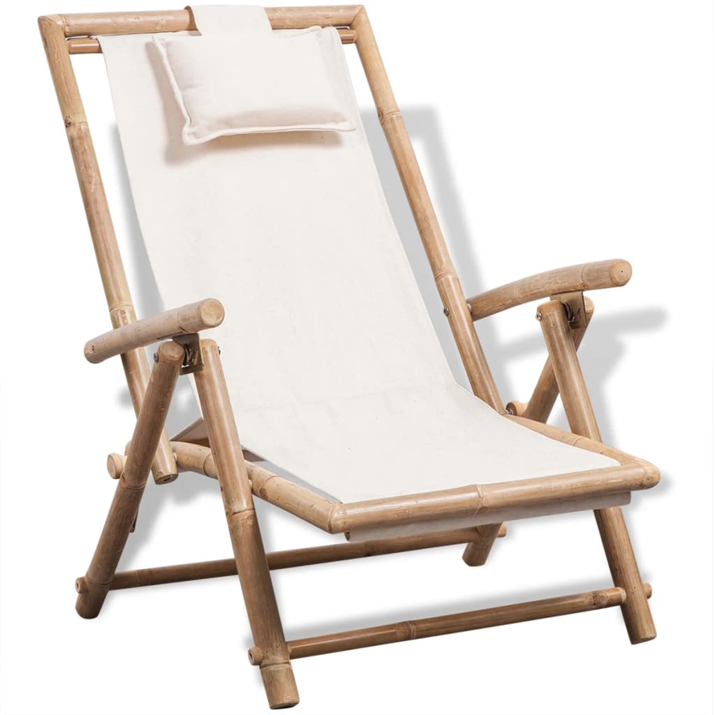 vidaXL Patio Deck Chair Patio Sling Chair with Headrest for Deck Beach Bamboo-4