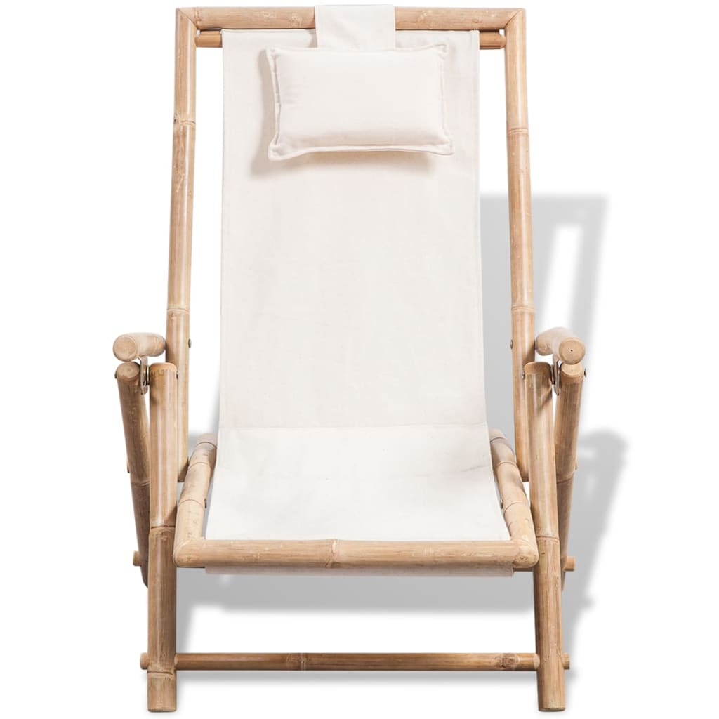 vidaXL Patio Deck Chair Patio Sling Chair with Headrest for Deck Beach Bamboo-6