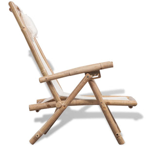 vidaXL Patio Deck Chair Patio Sling Chair with Headrest for Deck Beach Bamboo-8