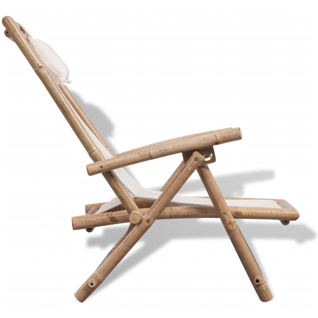 vidaXL Patio Deck Chair Patio Sling Chair with Headrest for Deck Beach Bamboo-10