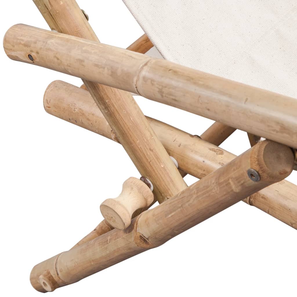 vidaXL Patio Deck Chair Patio Sling Chair with Headrest for Deck Beach Bamboo-12