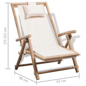 vidaXL Patio Deck Chair Patio Sling Chair with Headrest for Deck Beach Bamboo-14