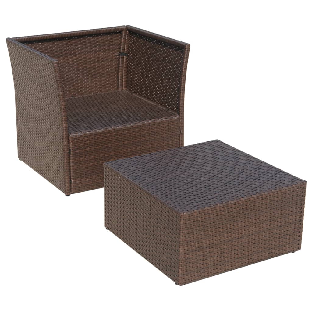 vidaXL Patio Chair with Stool Poly Rattan Brown-15