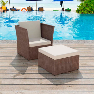 vidaXL Patio Chair with Stool Poly Rattan Brown-2