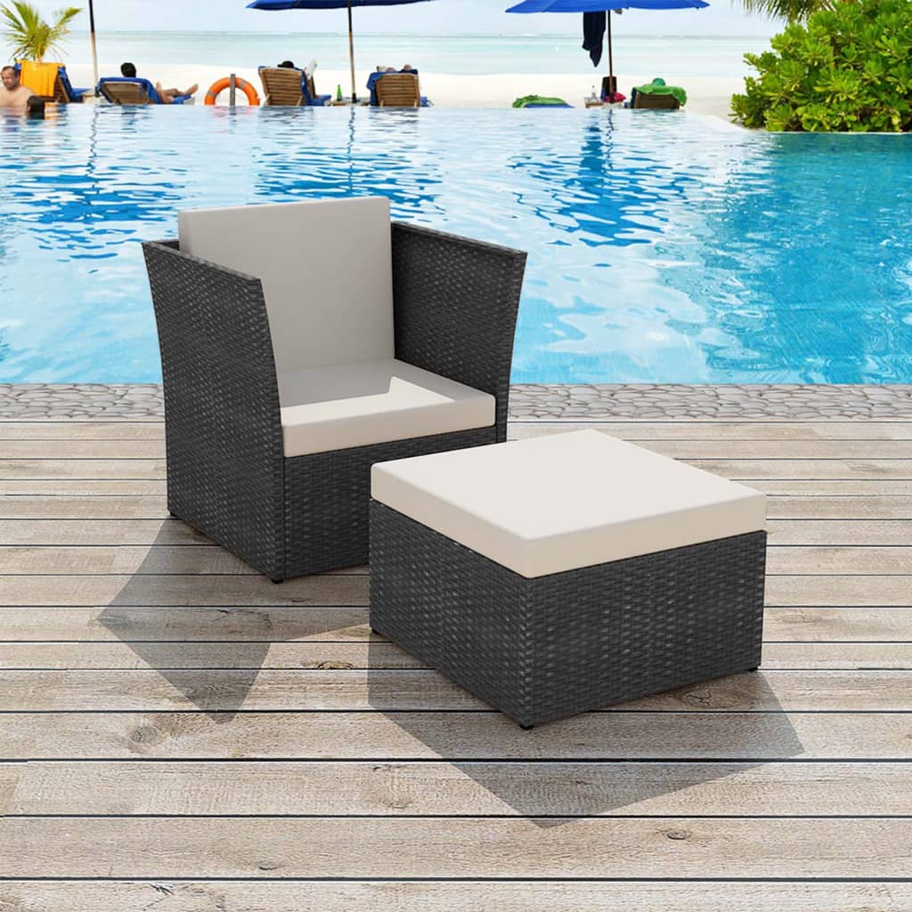 vidaXL Patio Chair with Stool Poly Rattan Brown-6