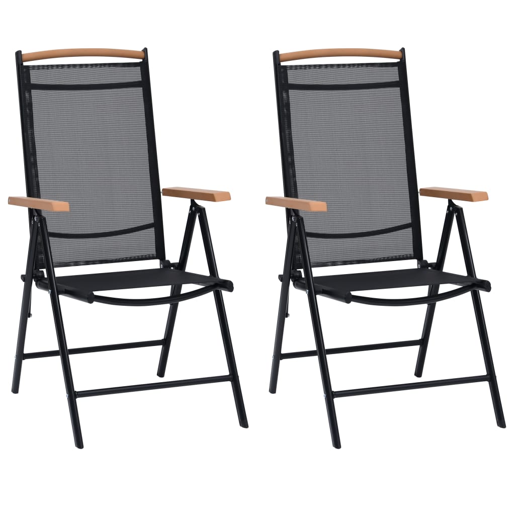 vidaXL Patio Folding Chairs Camping Garden Chair with Armrest Textilene Black-17