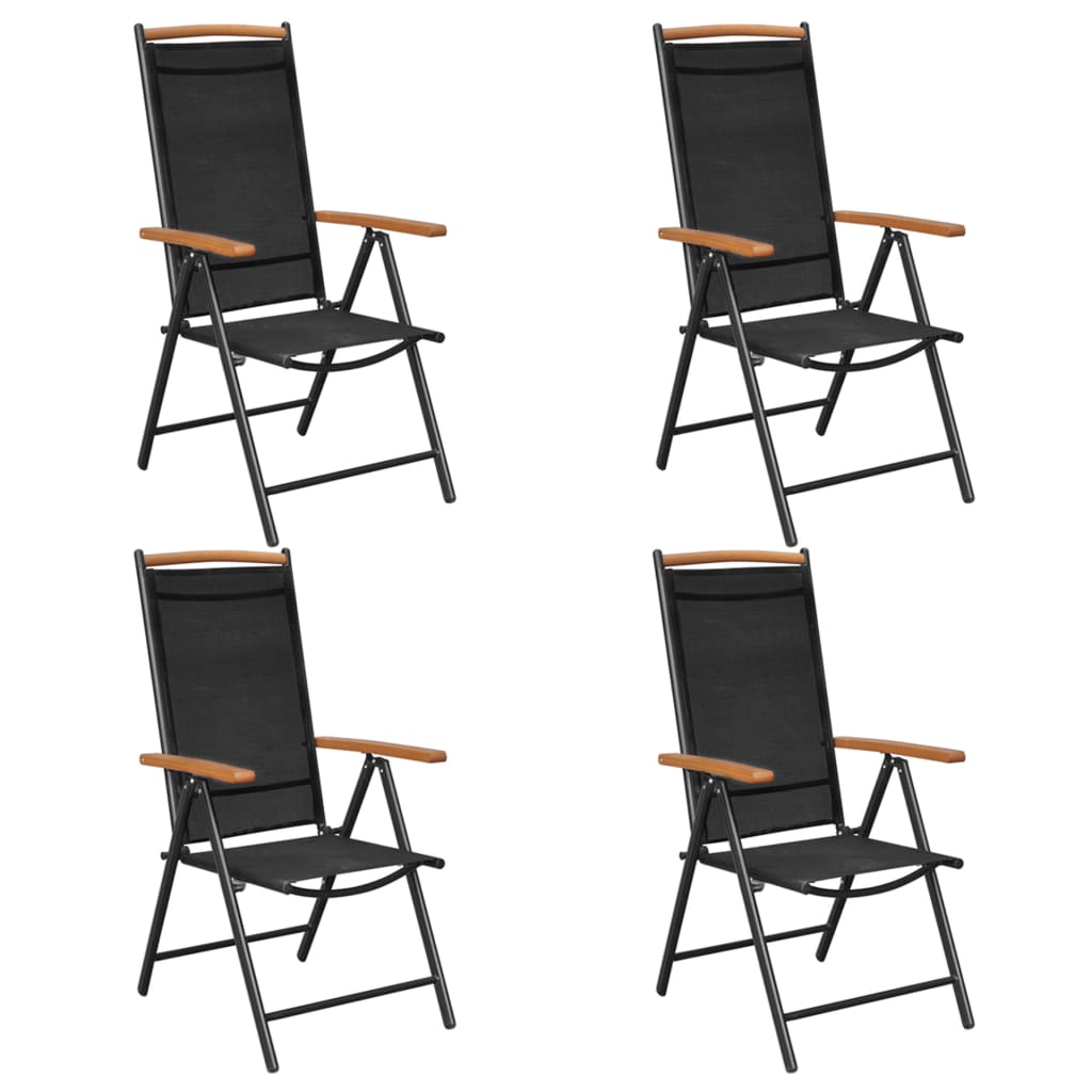 vidaXL Patio Folding Chairs Camping Garden Chair with Armrest Textilene Black-0