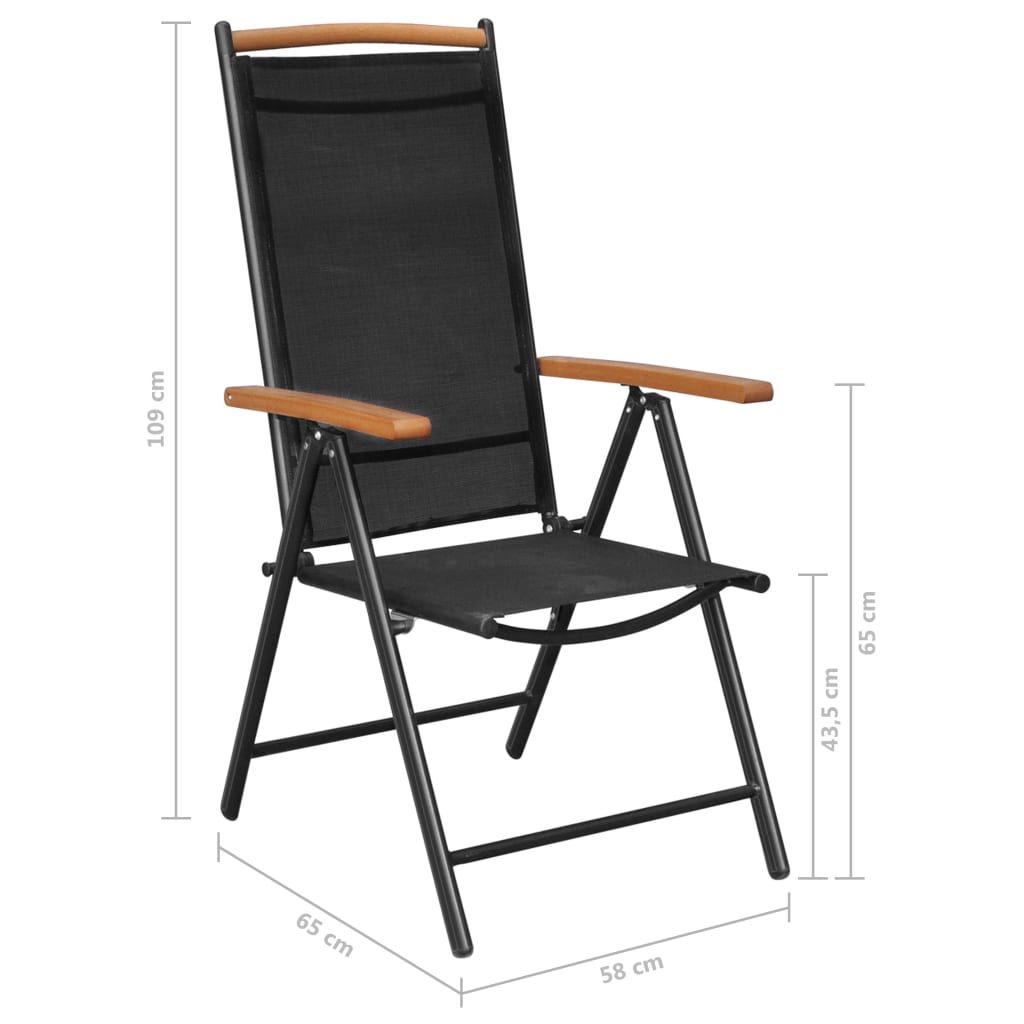 vidaXL Patio Folding Chairs Camping Garden Chair with Armrest Textilene Black-15