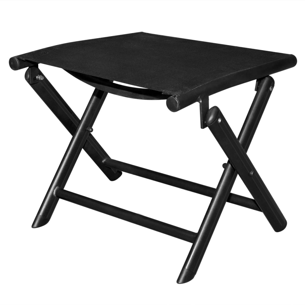 vidaXL Folding Footstool Black Aluminum and Textilene-0