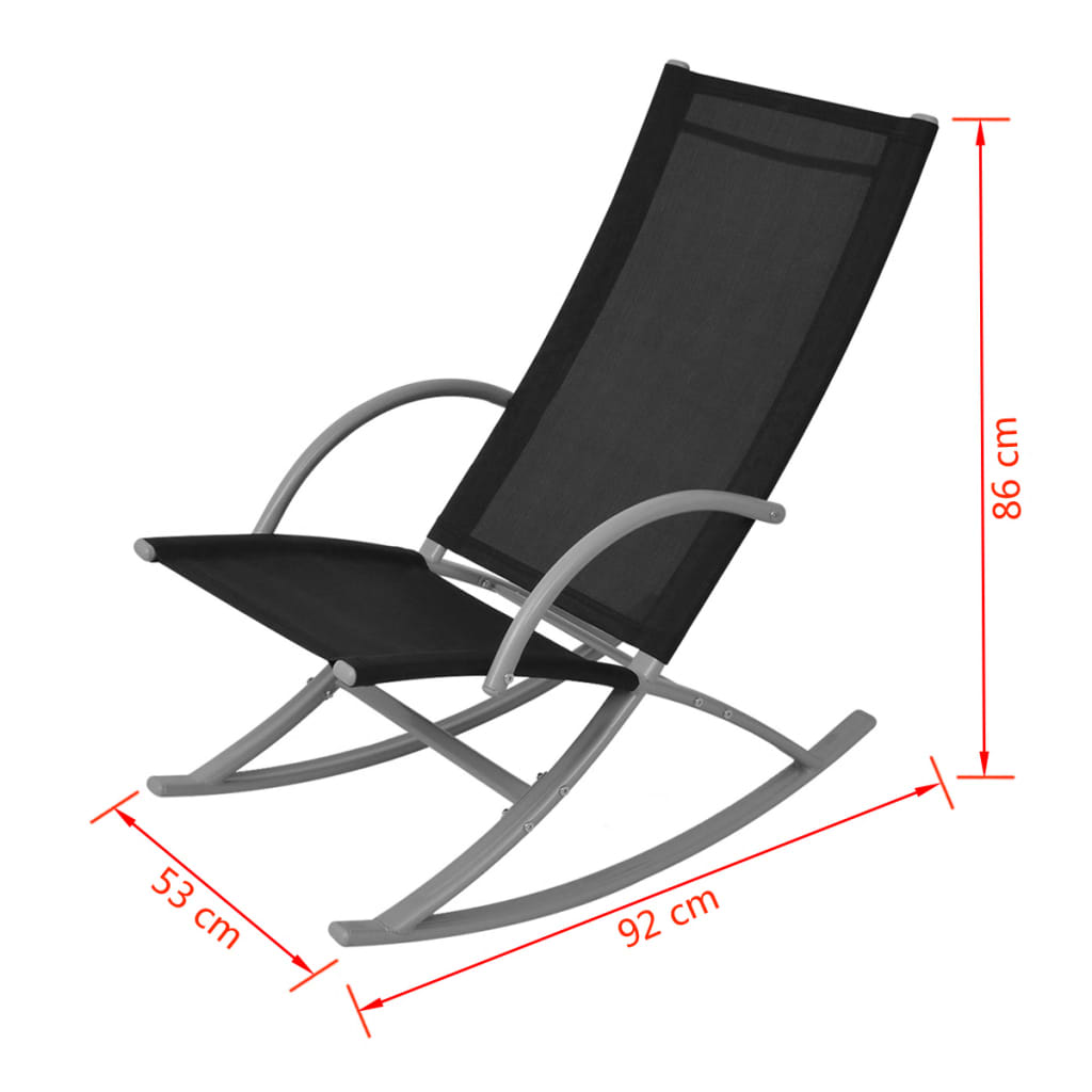 vidaXL Patio Rocking Chairs 2 pcs Steel and Textilene Black-6