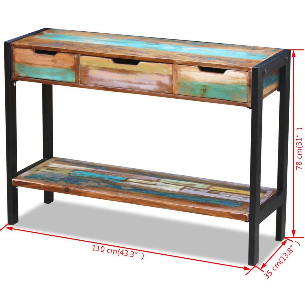 vidaXL Sideboard 3 Drawers Solid Reclaimed Wood-7