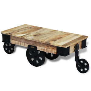 vidaXL Coffee Table End Table with Wheels Side Table Solid Wood Reclaimed-4