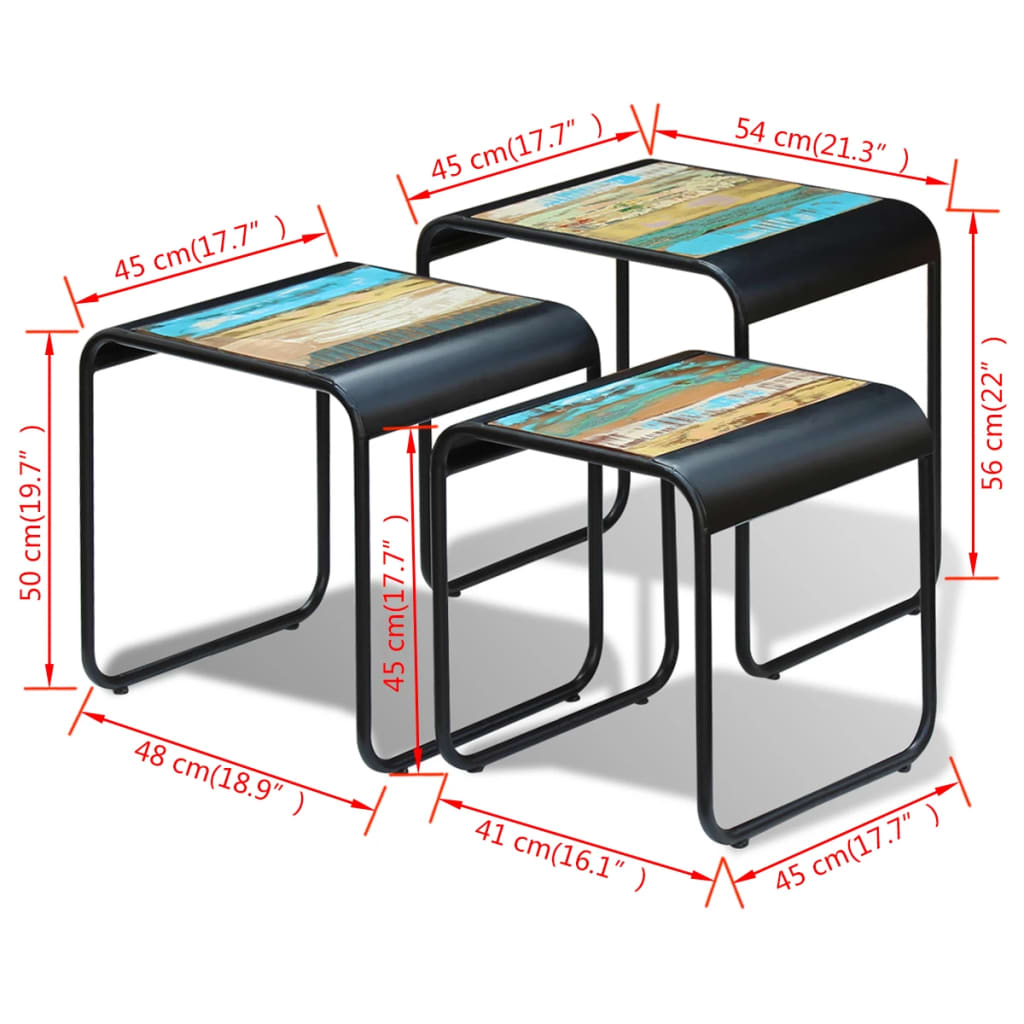 vidaXL Three Piece Nesting Tables Solid Reclaimed Wood-7