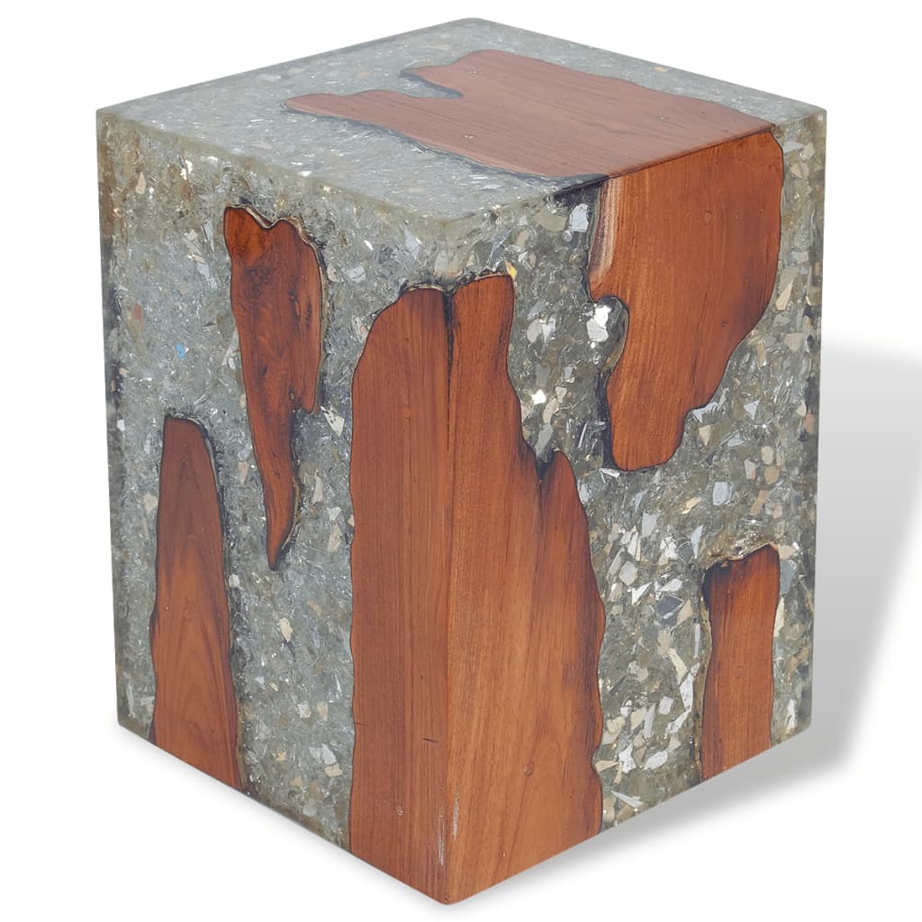 vidaXL Stool Solid Teak Wood and Resin-0