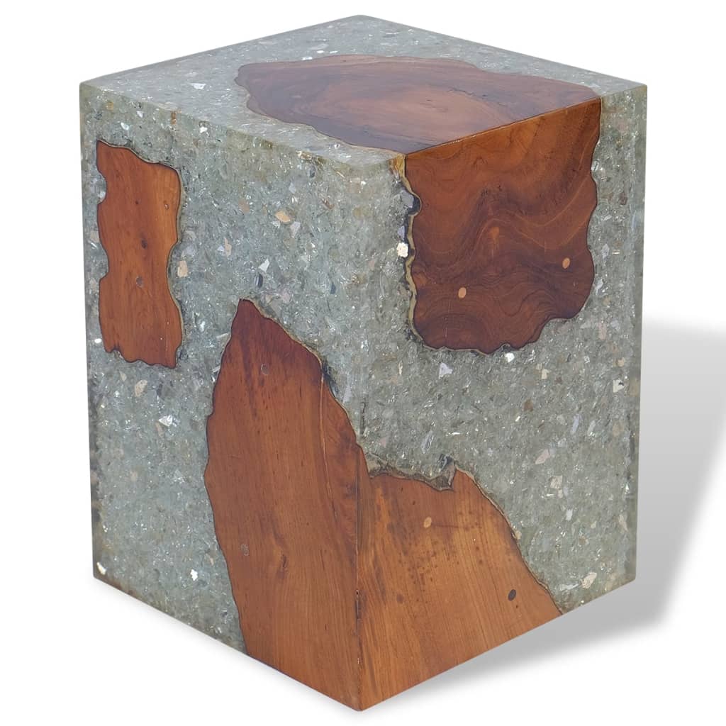 vidaXL Stool Solid Teak Wood and Resin-3