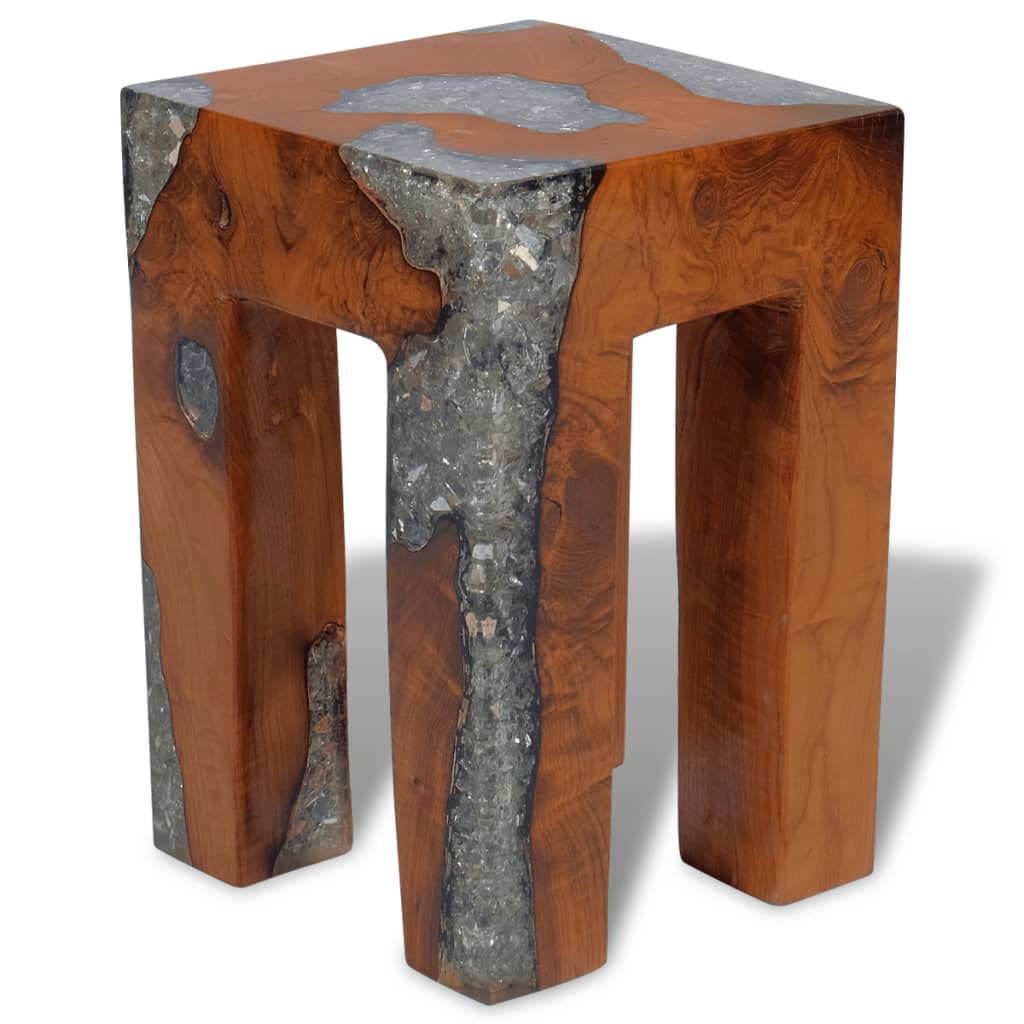 vidaXL Stool Solid Teak Wood and Resin-3