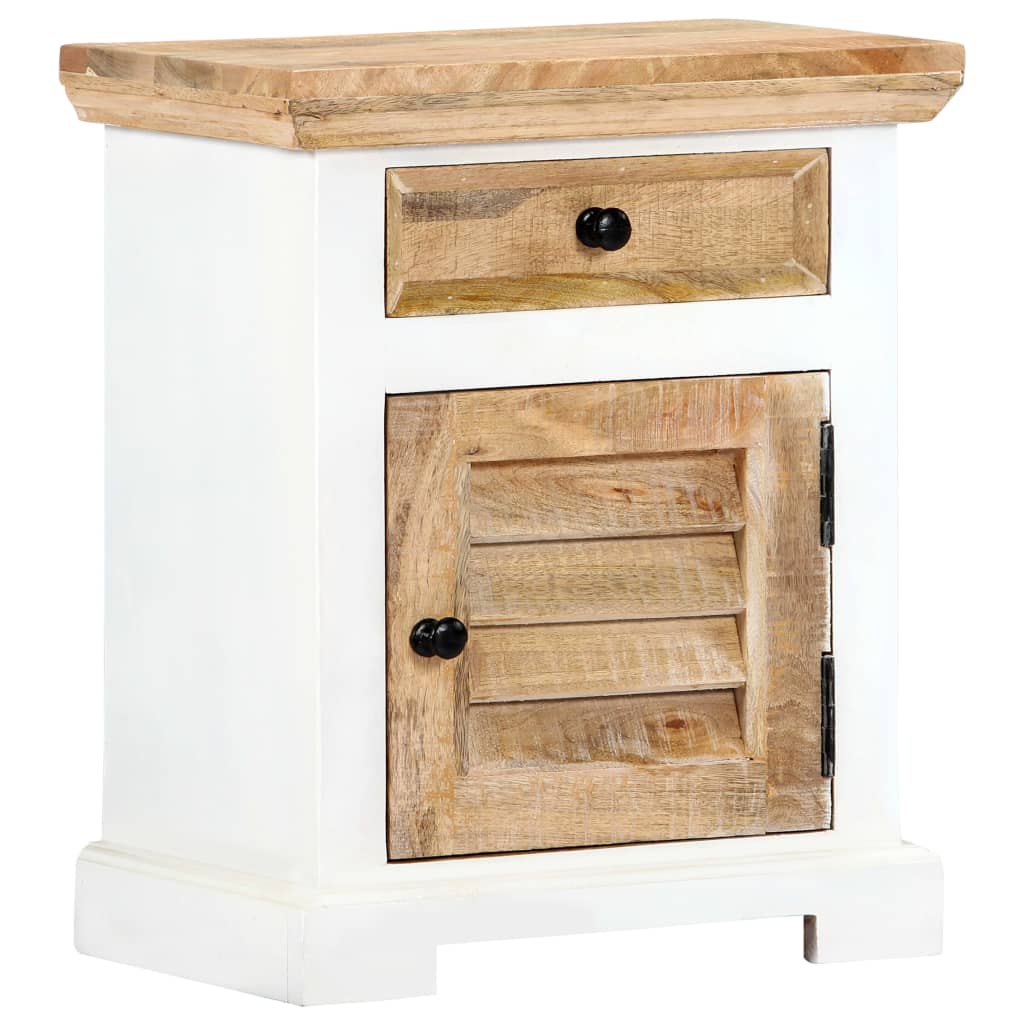 vidaXL Nightstand White and Brown 15.7"x11.8"x19.6" Solid Rough Mango Wood-0