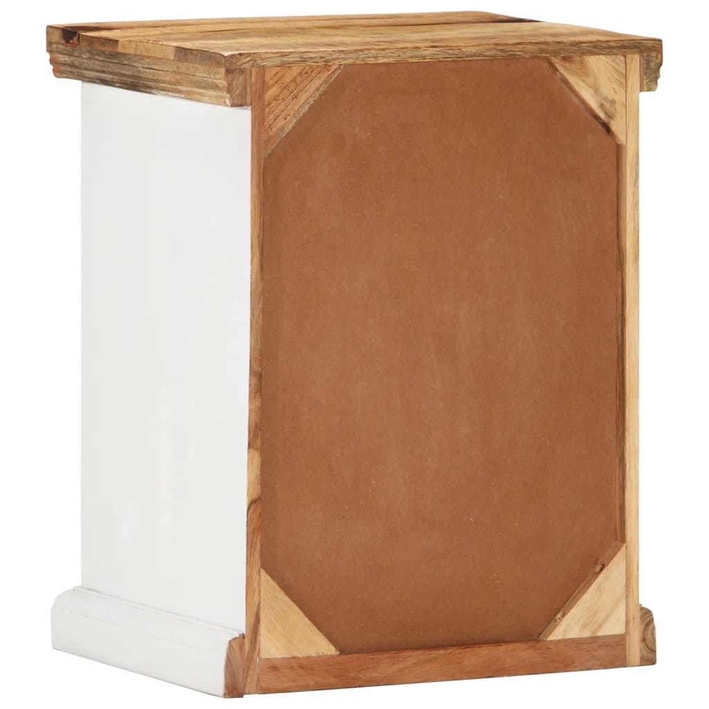 vidaXL Nightstand White and Brown 15.7"x11.8"x19.6" Solid Rough Mango Wood-4