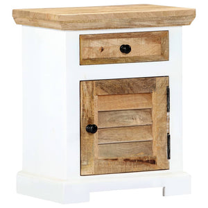 vidaXL Nightstand White and Brown 15.7"x11.8"x19.6" Solid Rough Mango Wood-10