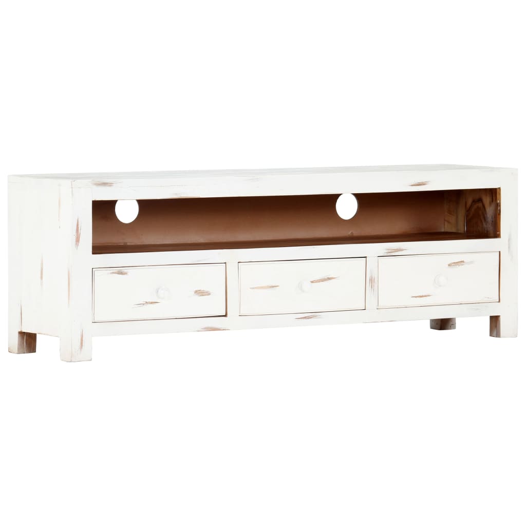 vidaXL TV Stand White 47.2"x11.8"x15.7" Solid Wood Acacia-0