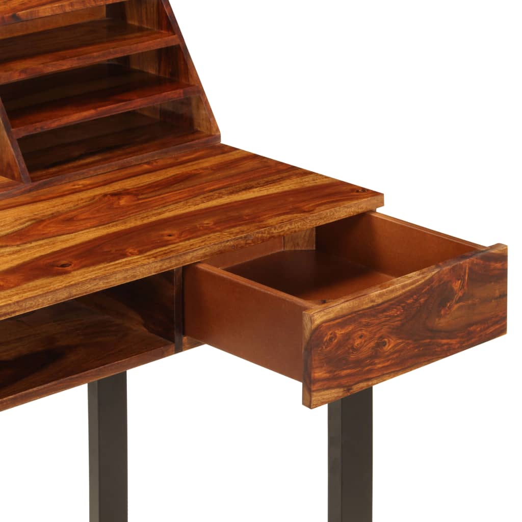vidaXL Desk 43.3"x19.7"x37" Solid Sheesham Wood and Steel-6