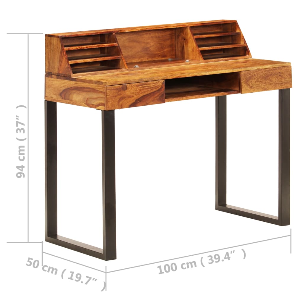 vidaXL Desk 43.3"x19.7"x37" Solid Sheesham Wood and Steel-8
