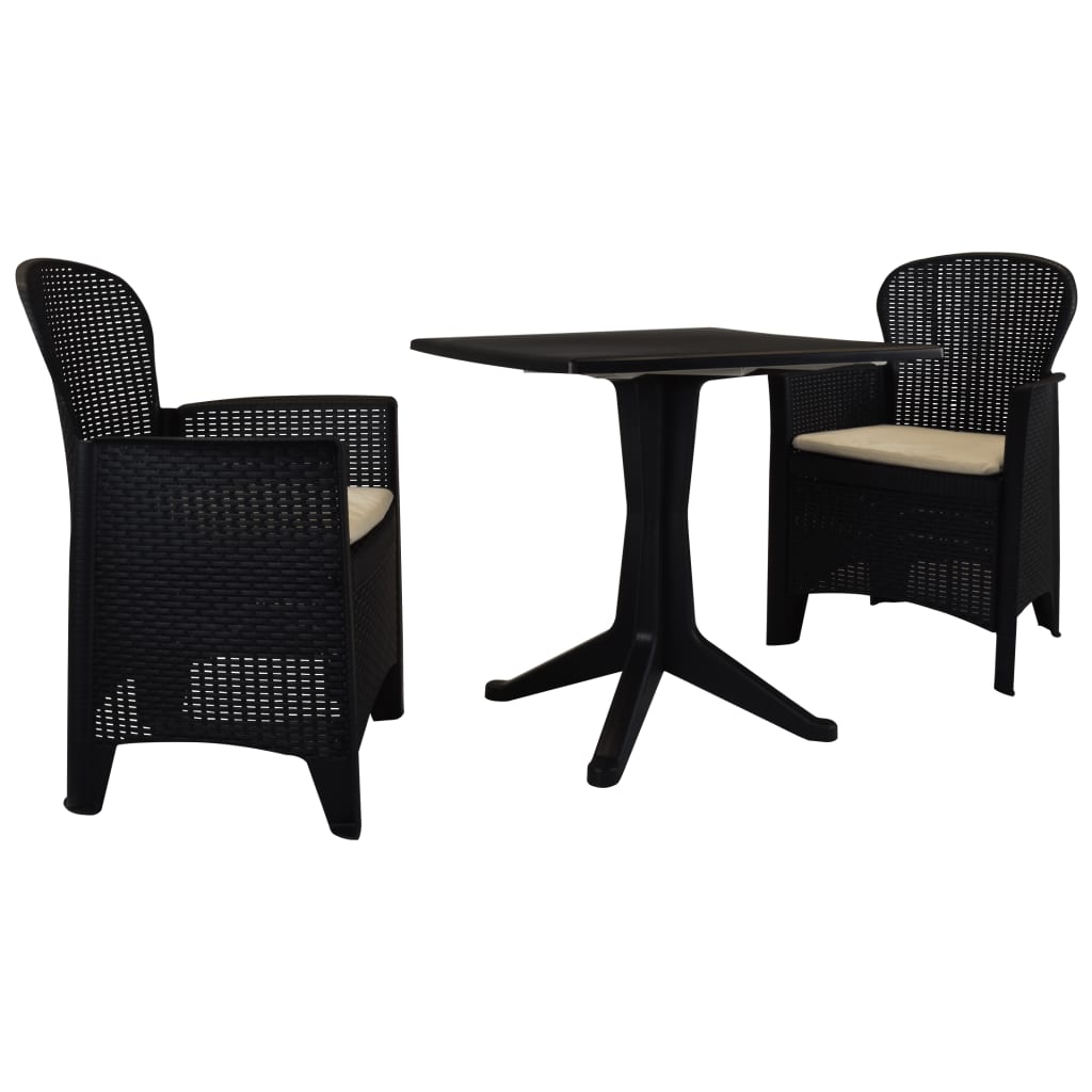 vidaXL Patio Bistro Set Table and Chairs Dining Set Plastic Rattan Anthracite-4