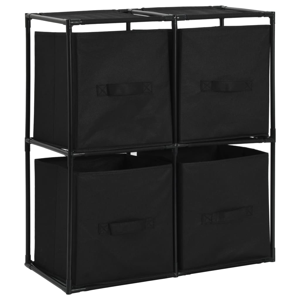 vidaXL Storage Cabinet with 4 Fabric Baskets Black 24.8"x11.8"x28" Steel-0