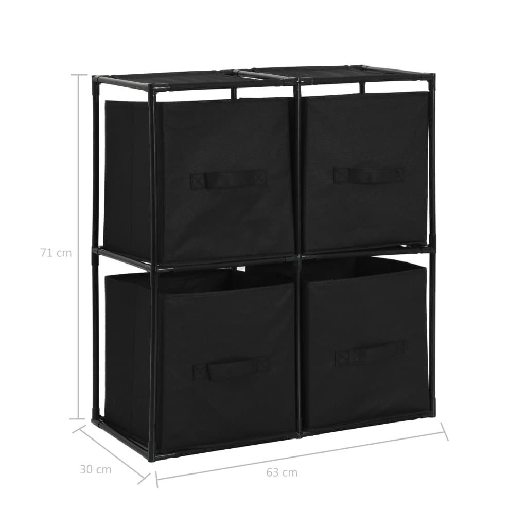 vidaXL Storage Cabinet with 4 Fabric Baskets Black 24.8"x11.8"x28" Steel-2