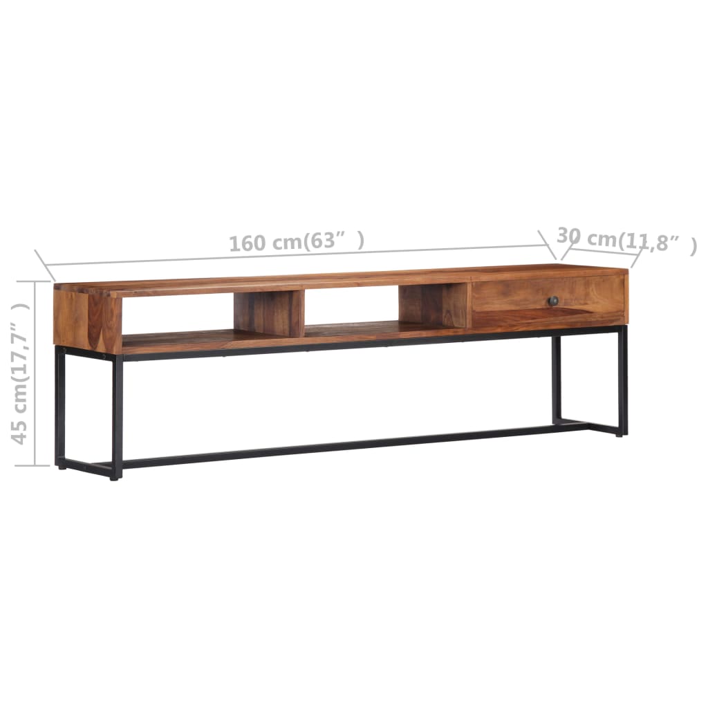 vidaXL TV Stand 63"x11.8"x17.7" Solid Wood Sheesham-8