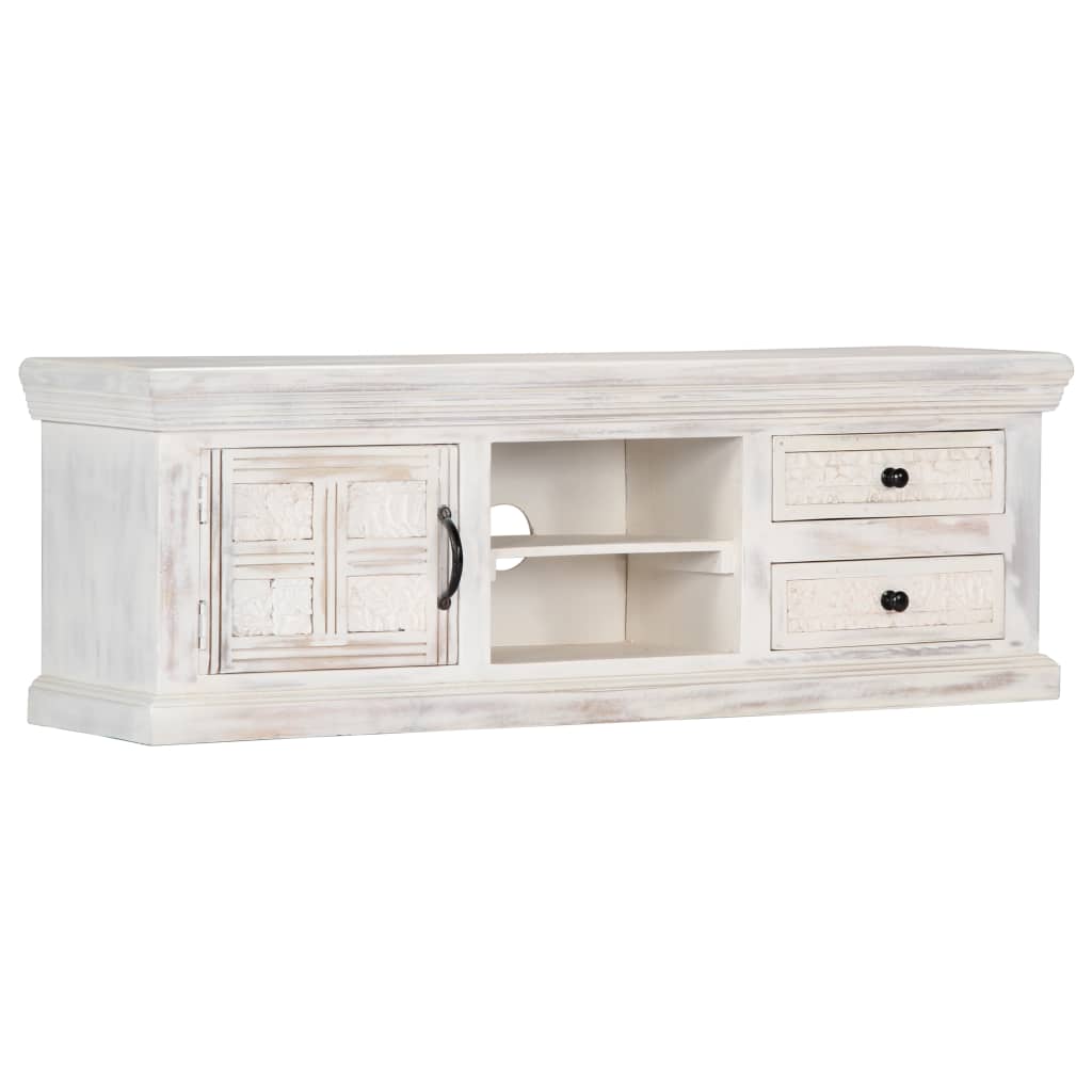 vidaXL TV Stand White 47.2"x11.8"x15.7" Solid Wood Mango-0