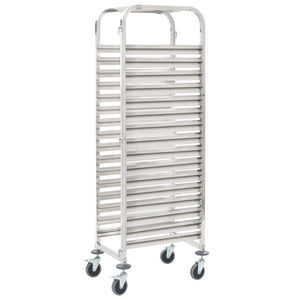 vidaXL Kitchen Trolley for 16 Trays 15"x21.7"x64.2" Stainless Steel-0