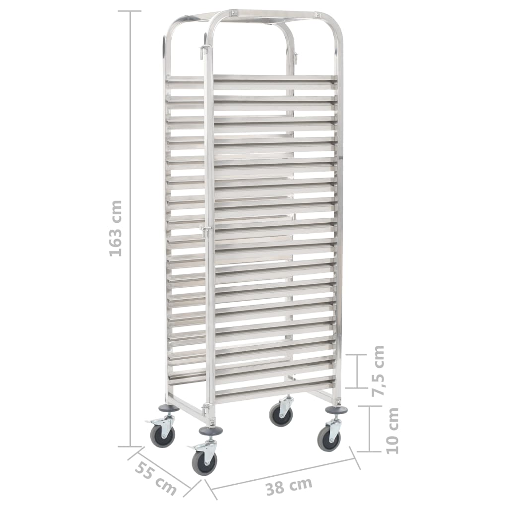 vidaXL Kitchen Trolley for 16 Trays 15"x21.7"x64.2" Stainless Steel-5