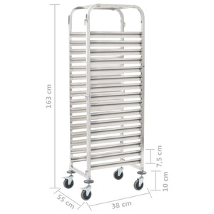 vidaXL Kitchen Trolley for 16 Trays 15"x21.7"x64.2" Stainless Steel-5