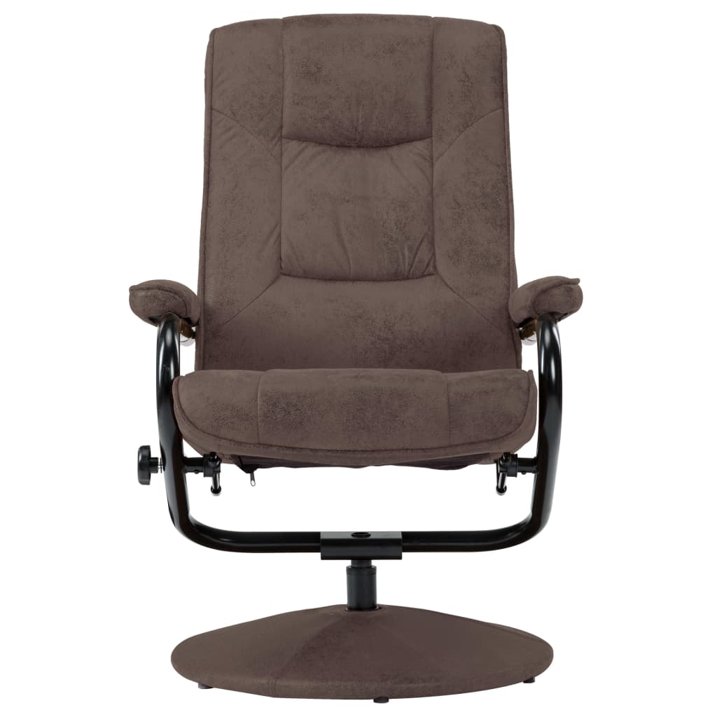 vidaXL Swivel Recliner with Ottoman Brown Faux Suede Leather-4
