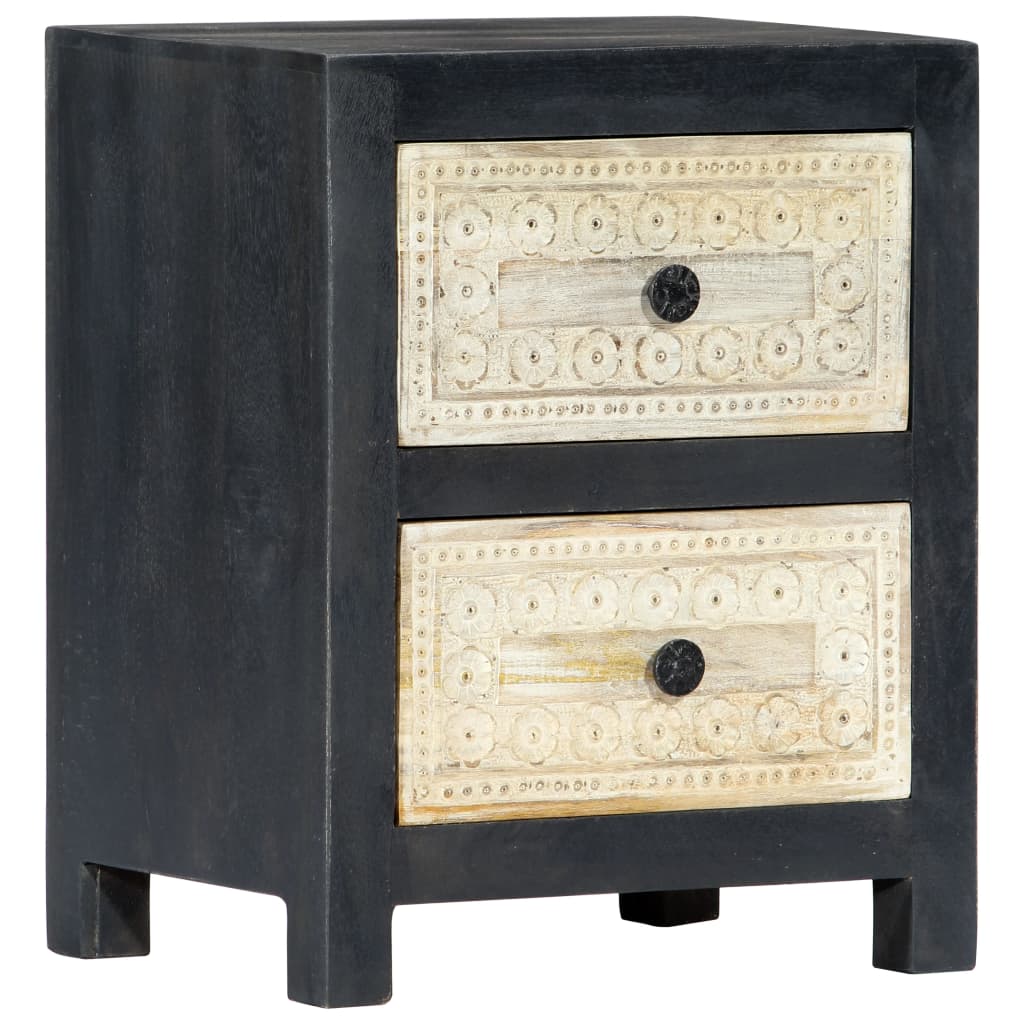 vidaXL Hand Carved Bedside Cabinet Gray 15.7"x11.8"x19.7" Solid Mango Wood-1