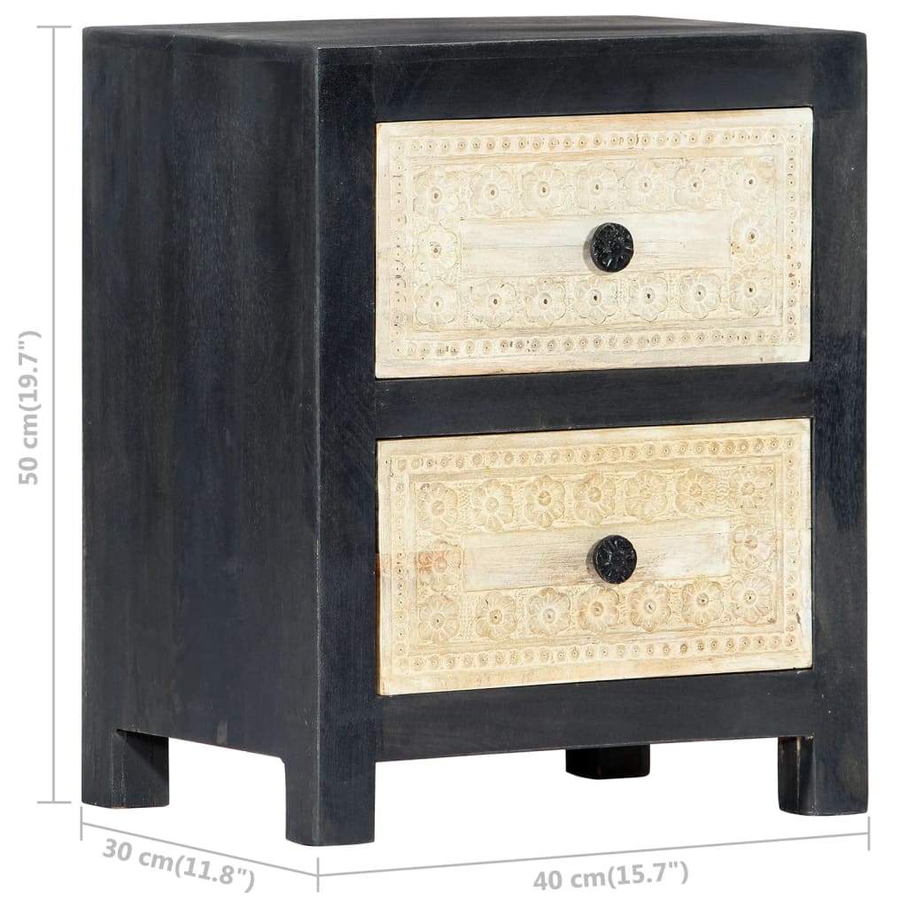 vidaXL Hand Carved Bedside Cabinet Gray 15.7"x11.8"x19.7" Solid Mango Wood-8