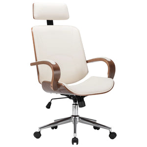 vidaXL Swivel Office Chair with Headrest Seat Bentwood Artificial Leather-10