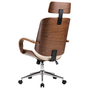 vidaXL Swivel Office Chair with Headrest Seat Bentwood Artificial Leather-2