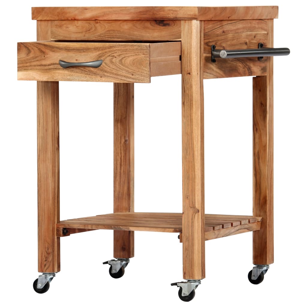 vidaXL Kitchen Cart Wooden Rolling Kitchen Trolley Stand Solid Wood Acacia-2